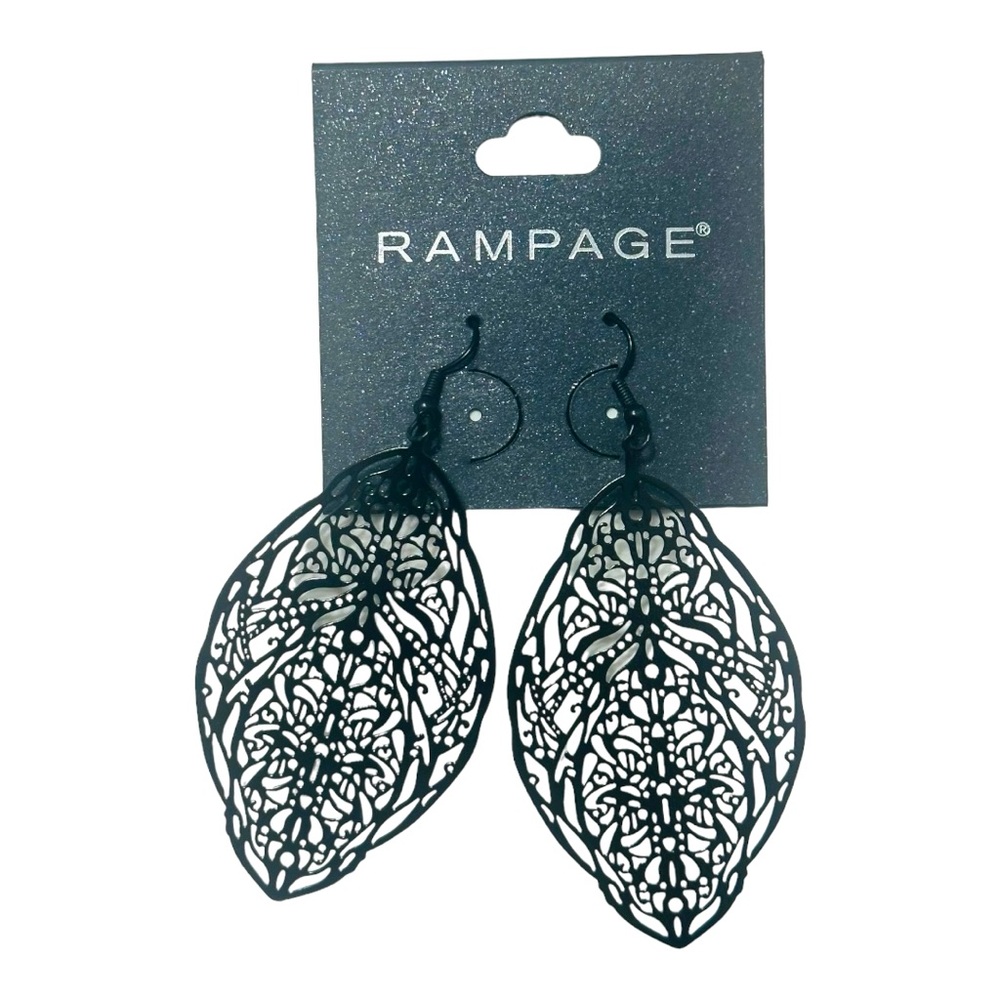RAMPAGE Black Filigree Leaf Dangle Earrings NWT